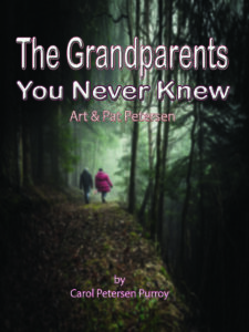 Middle-aged couple walking in forest. White typography stands out on dark background.